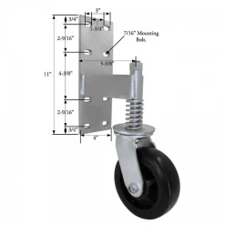 6" Black Rubber Spring-Loaded Gate Caster - FASTER CASTER - Online-Only