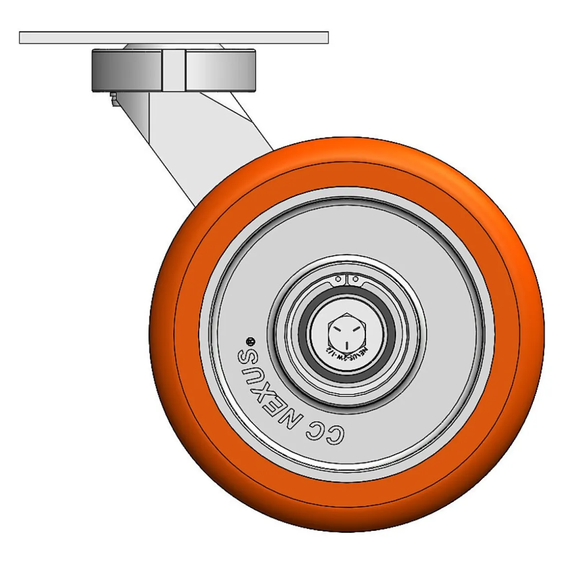 8" CC Nexus Kingpinless Outrigger-Style Swivel Caster with Extended Swivel Lead - 4-1/2" X 6-1/4" top plate