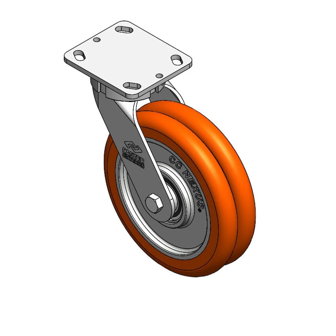 8" CC Nexus Kingpinless Swivel Caster with Extended Swivel Lead - 4" X 4-1/2" top plate