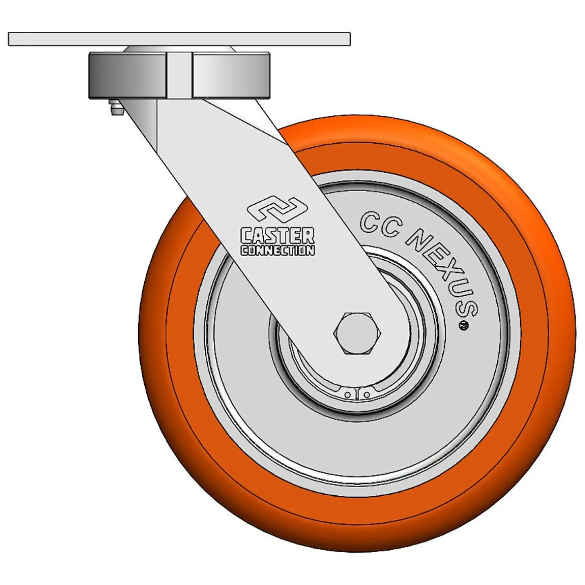 8" CC Nexus Kingpinless Swivel Caster with Extended Swivel Lead - 4-1/2" X 6-1/4" top plate