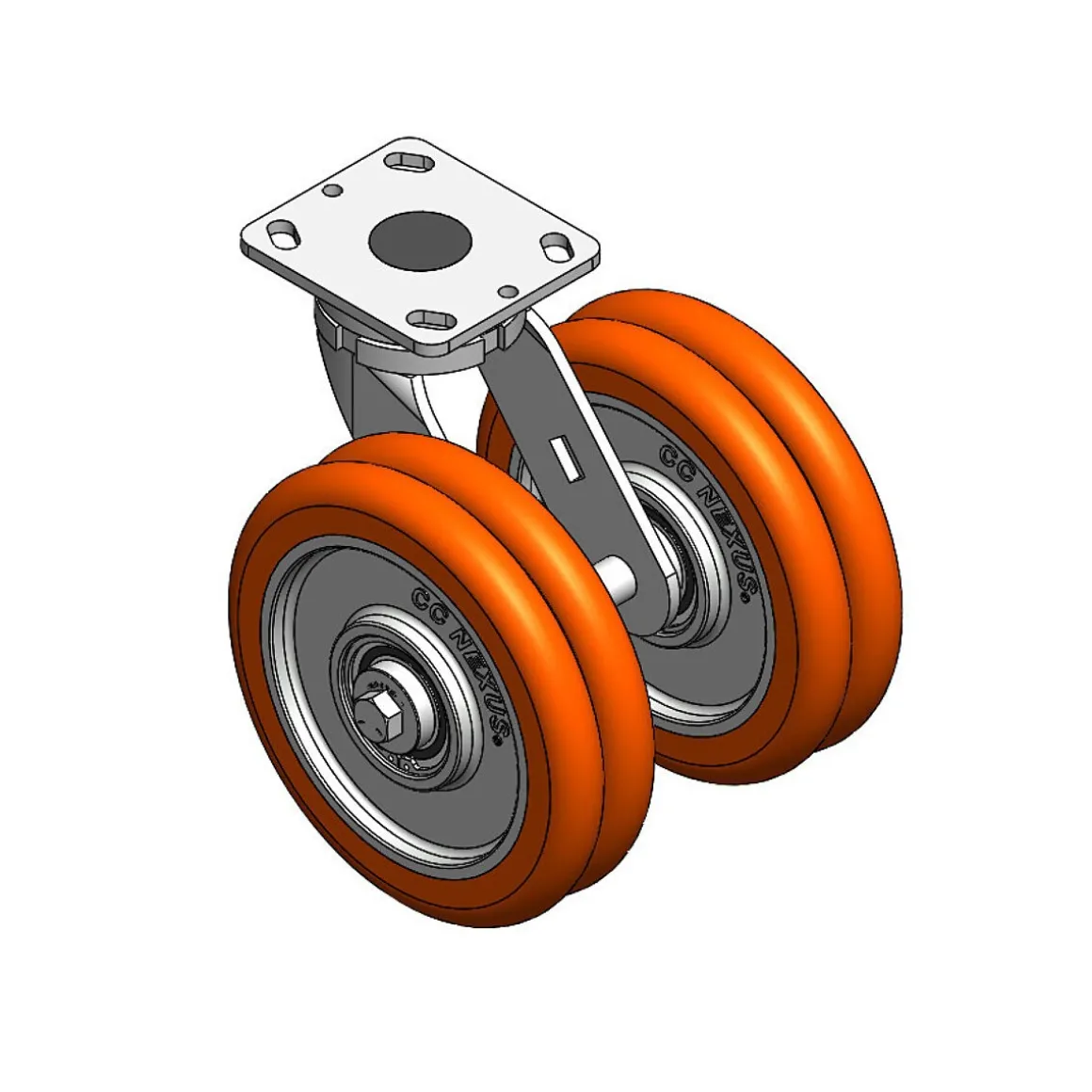 8" CC Nexus Maintenance-Free Outrigger-Style Swivel Caster with Extended Swivel Lead - 4" X 4-1/2" top plate