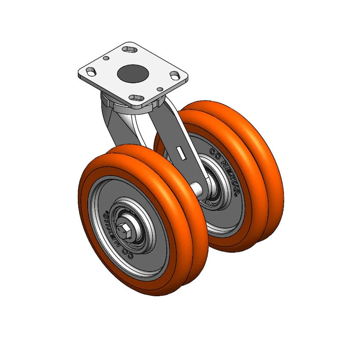 8" CC Nexus Maintenance-Free Outrigger-Style Swivel Caster with Extended Swivel Lead - 4" X 4-1/2" top plate