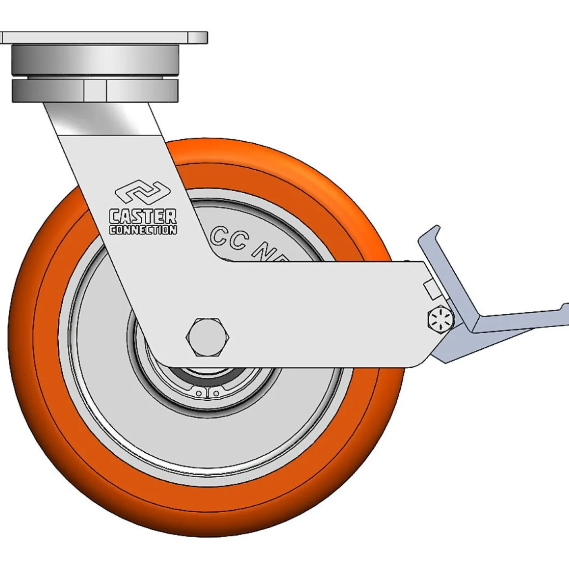 8" CC Nexus Maintenance-Free Swivel Caster with Built-In Brake - 4" X 4-1/2" top plate