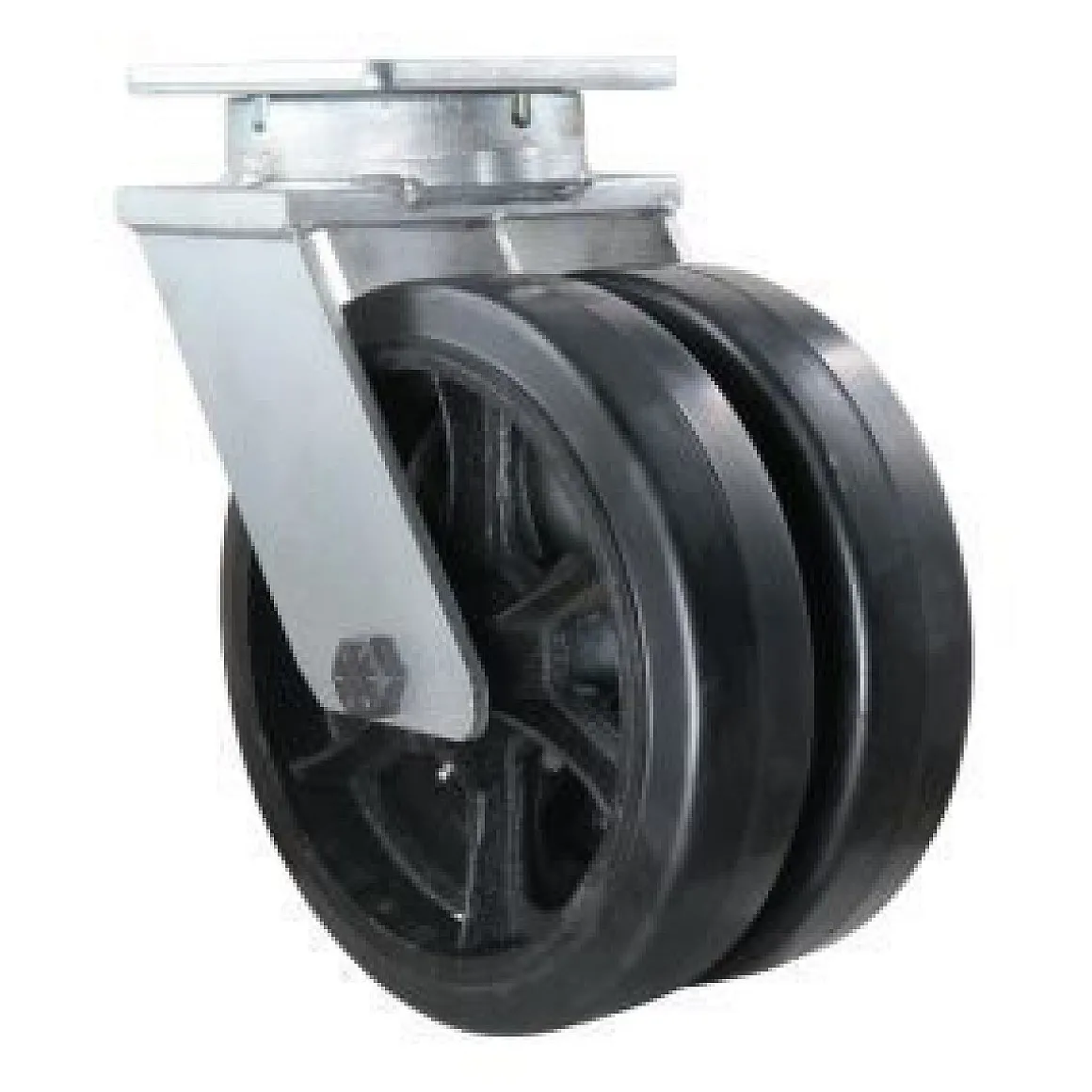 12" Dual-Wheel Mold-On Rubber Kingpinless Swivel Caster
