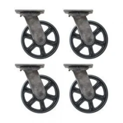 Set of Four - 6" CC Vintage Swivel Casters - Plate Mount - Black Cast Iron Wheels