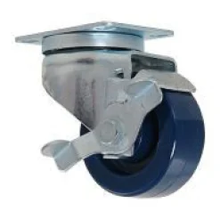 3" solid blue polyurethane swivel w/ side brake