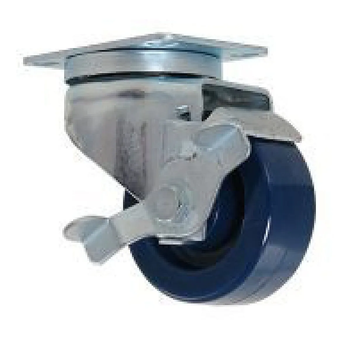 3" solid blue polyurethane swivel w/ side brake
